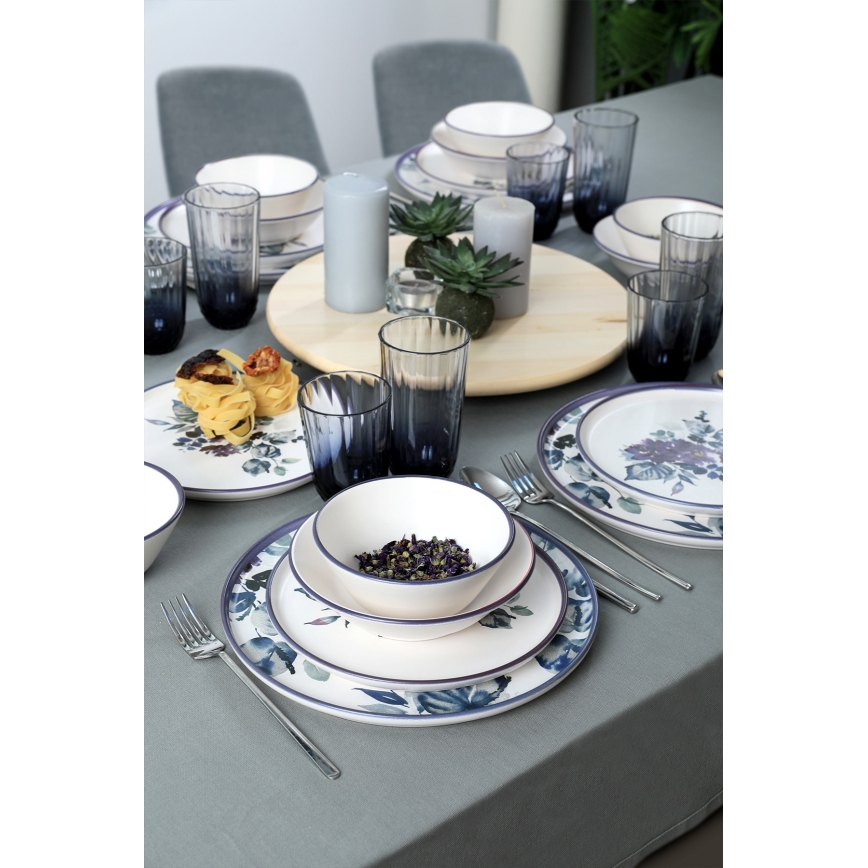 24-osaline valge/sinine keraamiline söögikomplekt