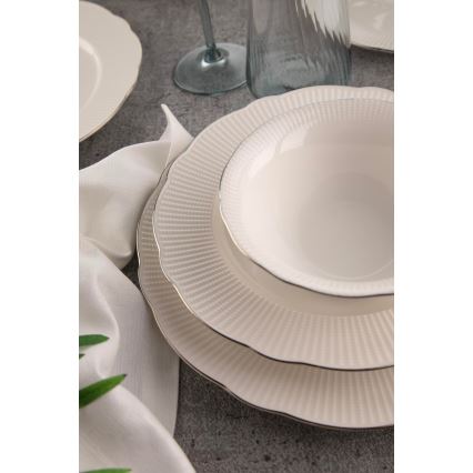 26-osaline söögikomplekt valge/hõbedane/luuportselan