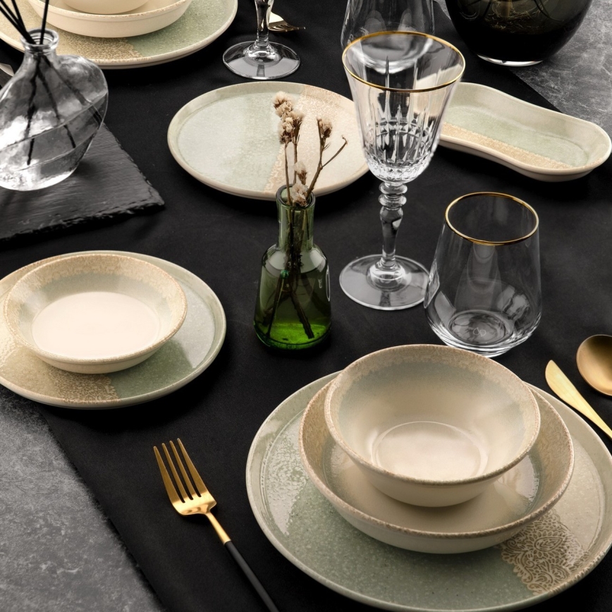 27-osaline söögikomplekt, beež/roheline, portselan