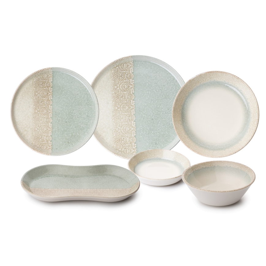 27-osaline söögikomplekt, beež/roheline, portselan