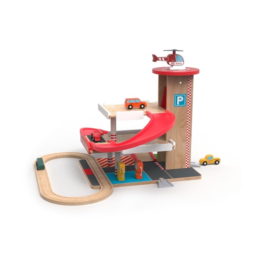 2Kids Toys - Puidust garaaž rongirajaga