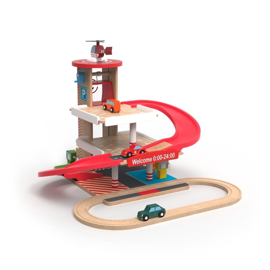 2Kids Toys - Puidust garaaž rongirajaga