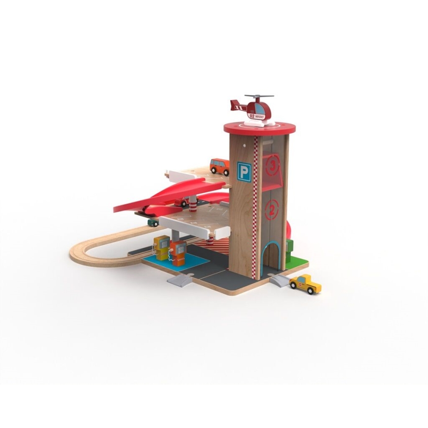 2Kids Toys - Puidust garaaž rongirajaga