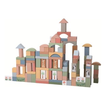 2Kids Toys - Puidust klotsid Safari koos loomadega 120 tk