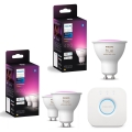 3-osaline komplekt LED RGBW hämardatavaid pirne Philips Hue WHITE AND COLOR AMBIANCE GU10/4,2W/230V 2000-6500K + Hue bridge