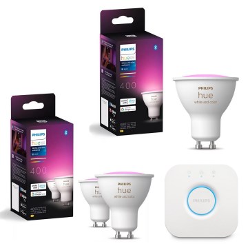 3-osaline komplekt LED RGBW hämardatavaid pirne Philips Hue WHITE AND COLOR AMBIANCE GU10/4,2W/230V 2000-6500K + Hue bridge