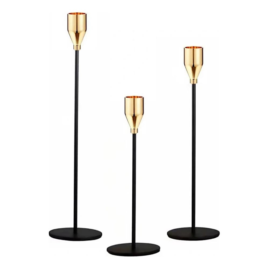 3-osaline küünlahoidjate komplekt, must/kuldne
