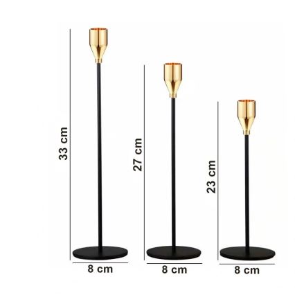 3-osaline küünlahoidjate komplekt, must/kuldne