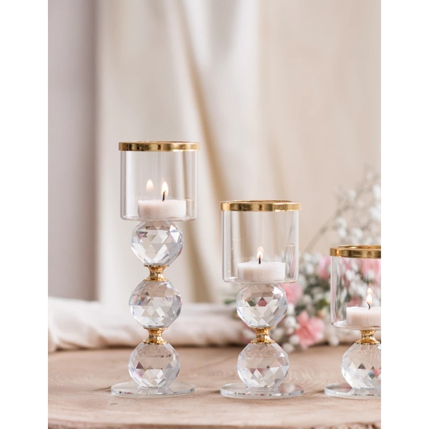 3-osaline küünlajalade komplekt, kuldne/läbipaistev