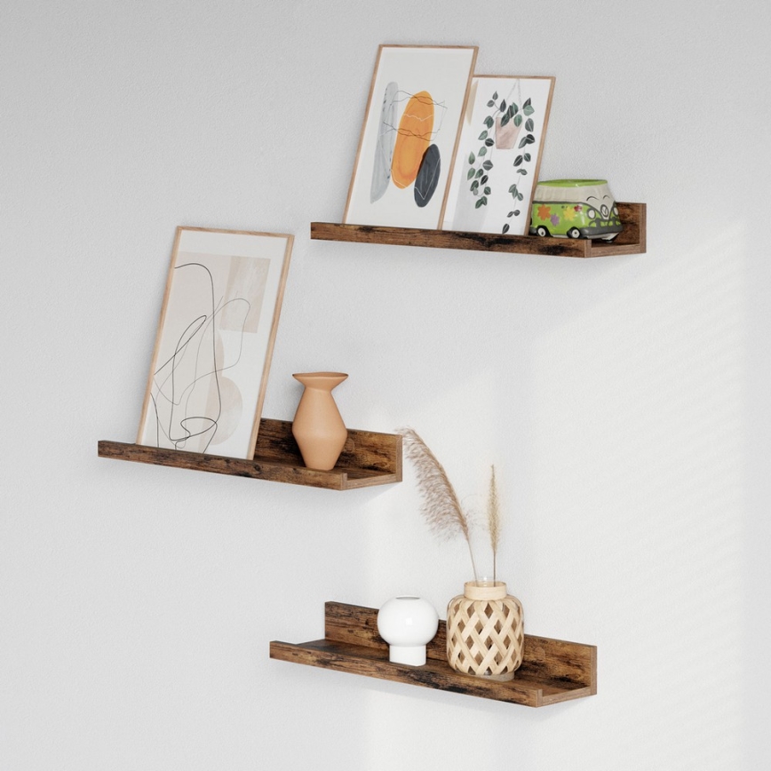 3-osaline seinariiulite komplekt SHELFY, 38 × 5 × 10 cm, pruun