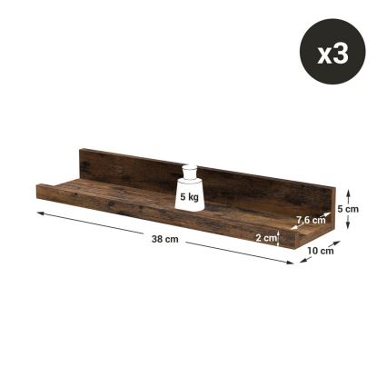 3-osaline seinariiulite komplekt SHELFY, 38 × 5 × 10 cm, pruun