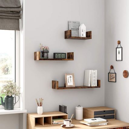 3-osaline seinariiulite komplekt SHELFY, pruun