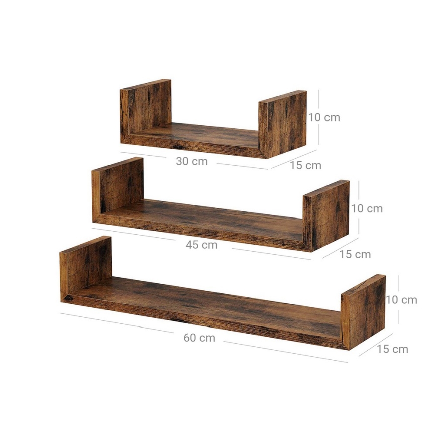 3-osaline seinariiulite komplekt SHELFY, pruun