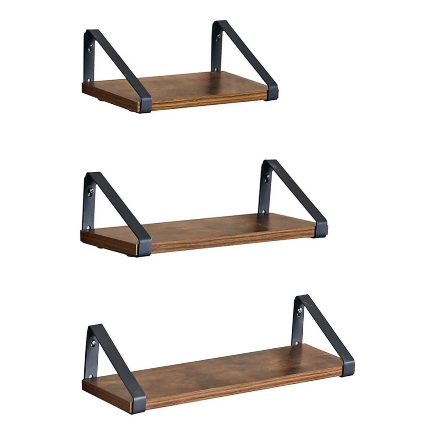 3-osaline seinariiulite komplekt SHELFY, pruun/must