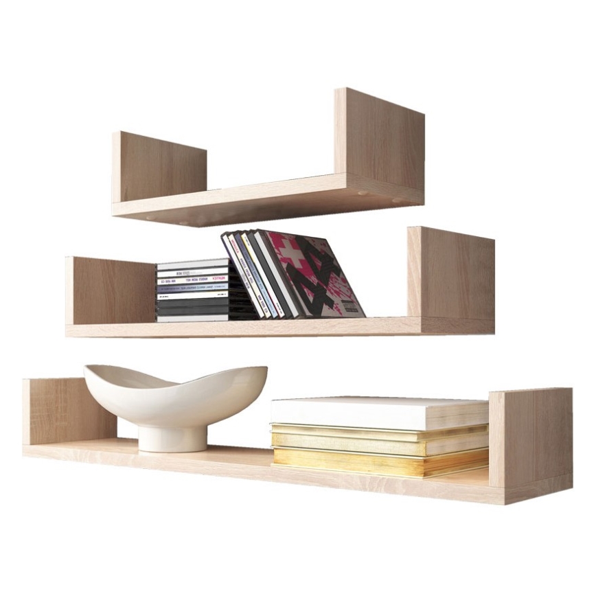 3-osaline TRIO seinariiulite komplekt 40/60/80x11x18 cm Sonoma tamm