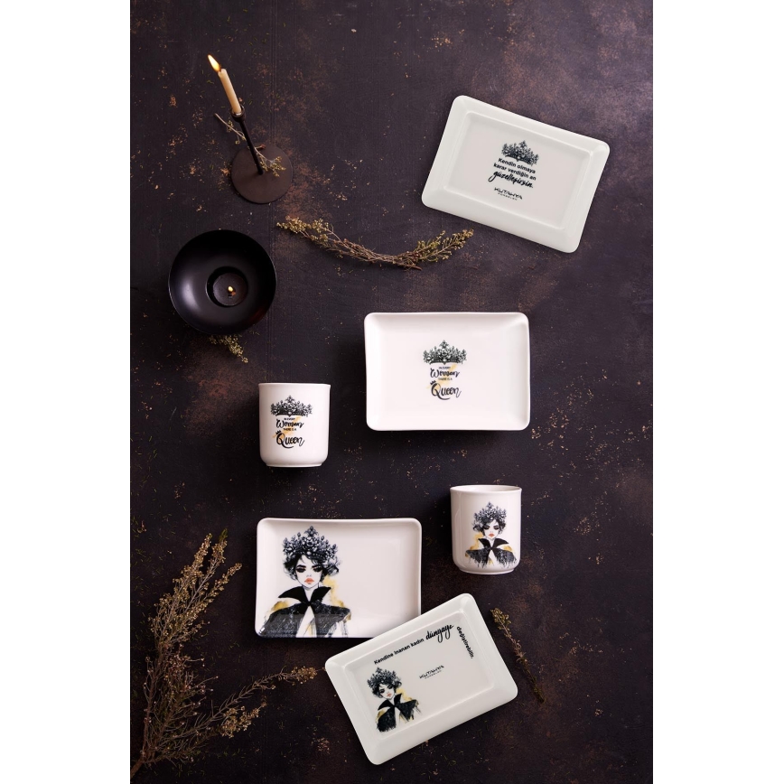 4-osaline sööginõude komplekt, must/valge, portselan