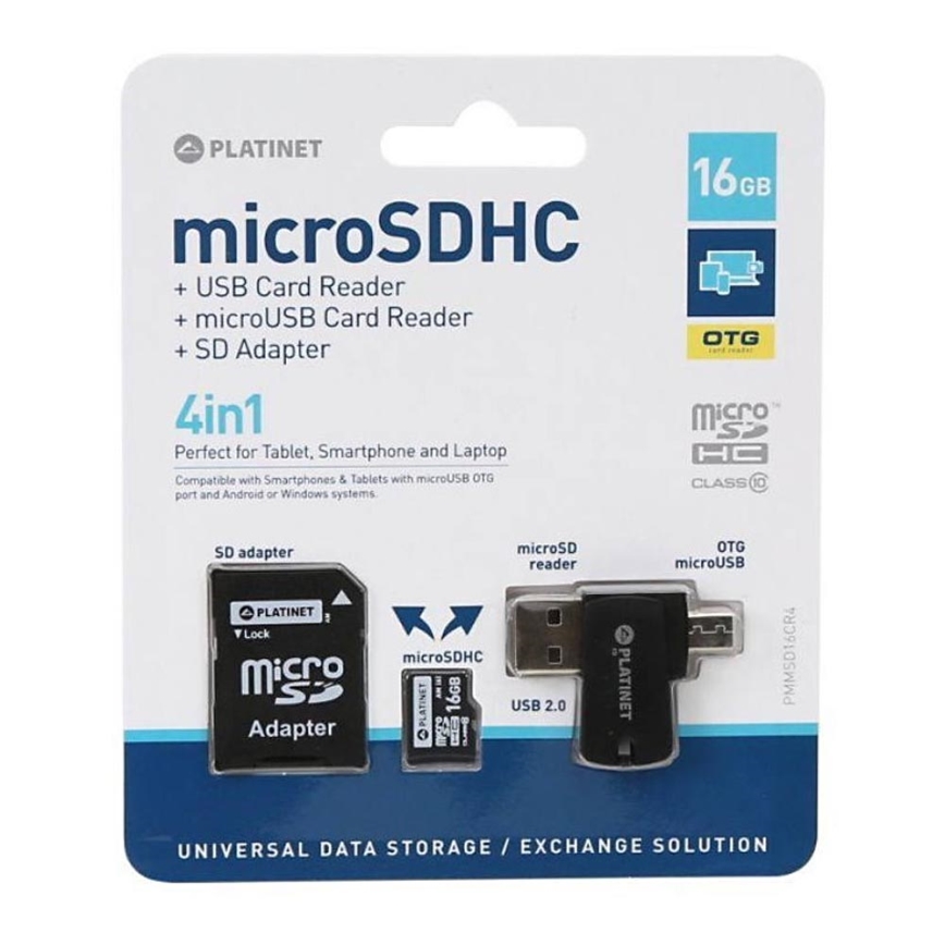 4-ühes Micro SDHC 16GB + SD adapter + Micro SD lugeja + OTG adapter