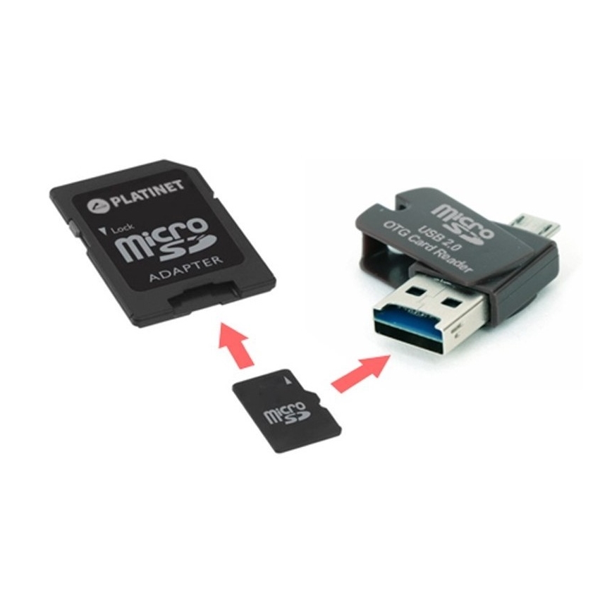 4-ühes Micro SDHC 16GB + SD adapter + Micro SD lugeja + OTG adapter