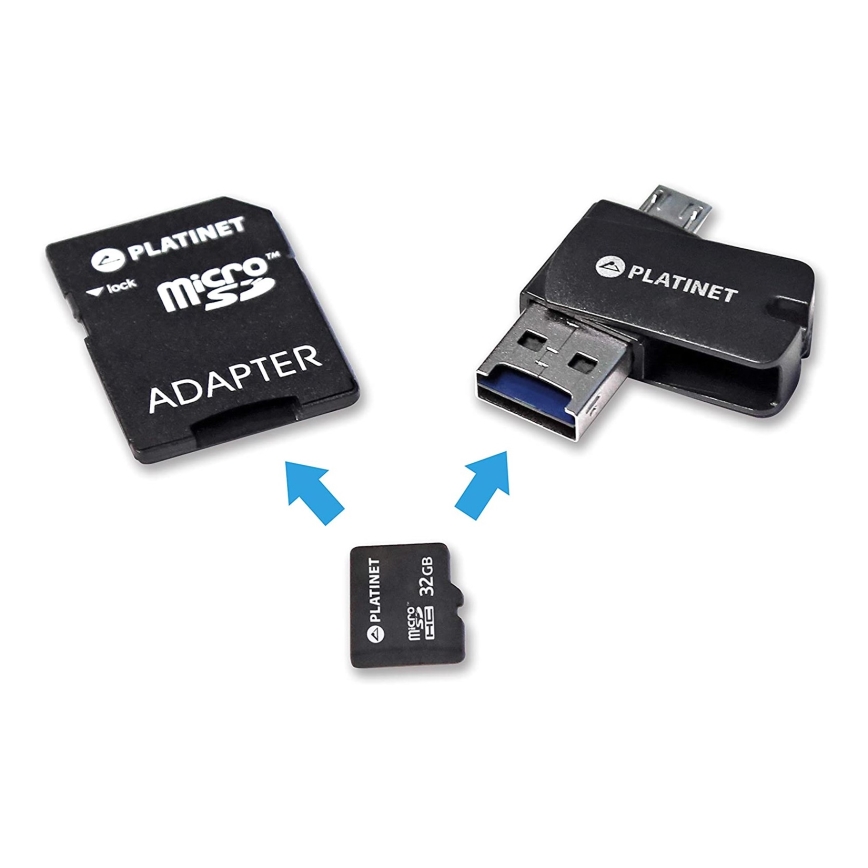 4-ühes MicroSDHC 32GB + SD Adapter + MicroSD Kaardilugeja + OTG Adapter