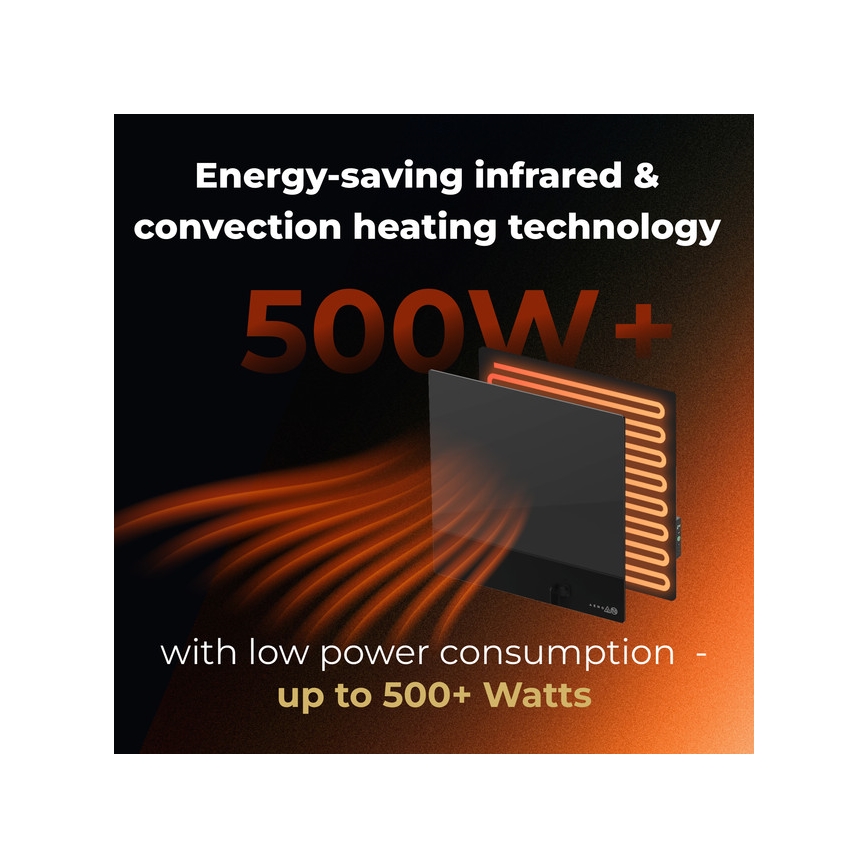 AENO - Nutikas elektriline infrapaneel 500W taimer/termostaat Wi-Fi must