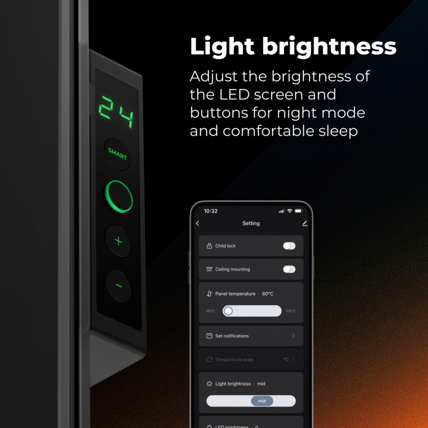 AENO - Nutikas elektriline infrapaneel 500W taimer/termostaat Wi-Fi must