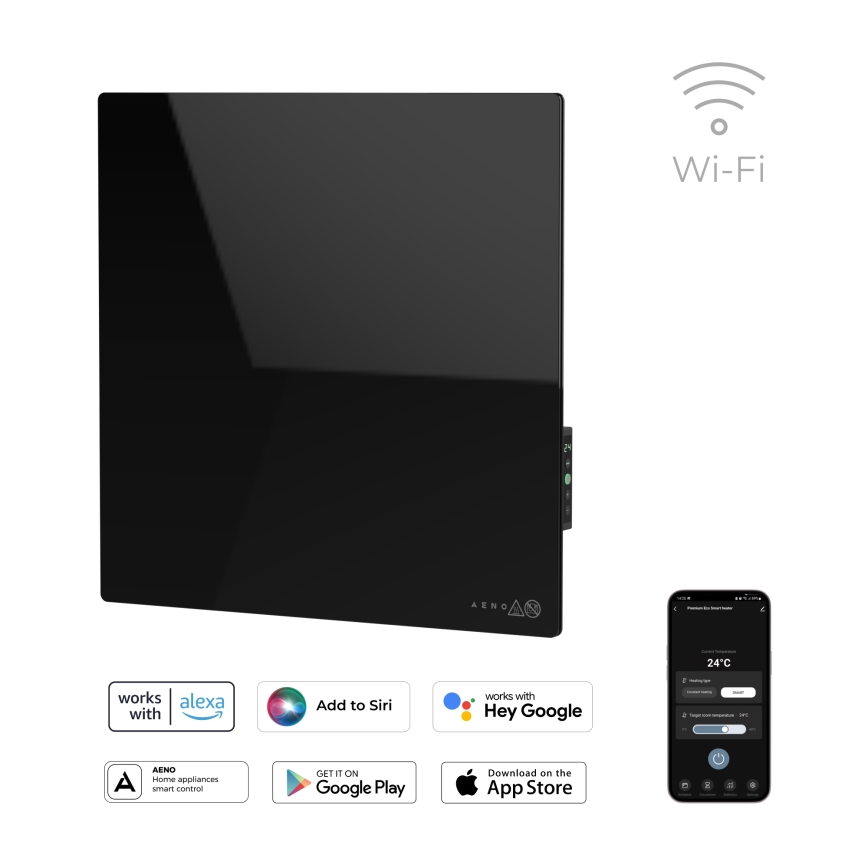 AENO - Nutikas elektriline infrapaneel 500W taimer/termostaat Wi-Fi must