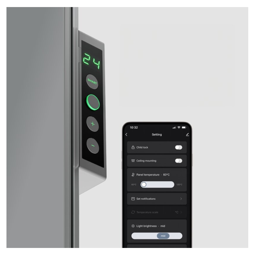 AENO - Nutikas elektriline infrapuna paneel koos LED dioodidega ekraan 700W taimer/termostaat IP44 Wi-fi hall