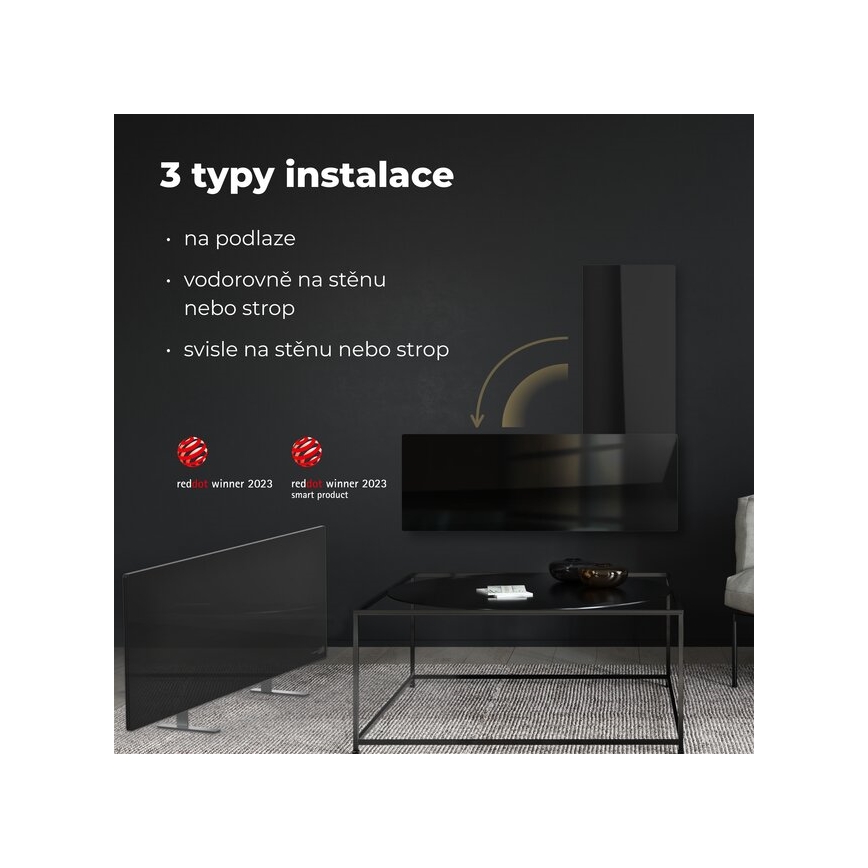 AENO - Nutikas elektriline infrapuna paneel 700W taimer/termostaat IP44 Wi-fi must