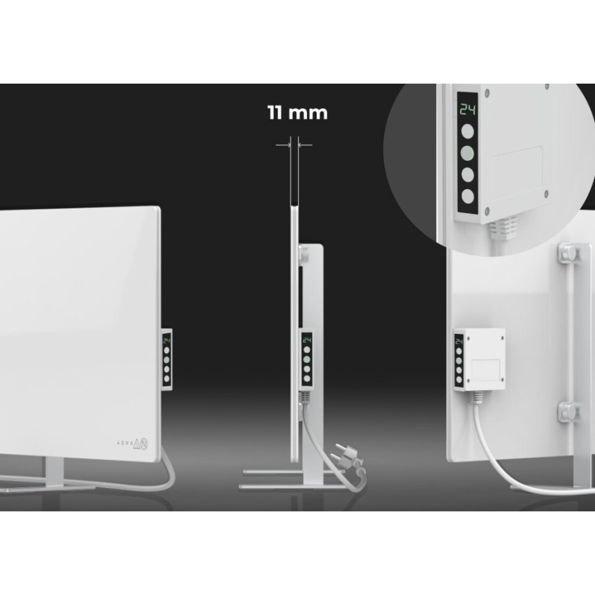 AENO - Nutikas elektriline infrapuna paneel koos LED dioodidega ekraan 700W taimer/termostaat IP44 Wi-fi valge
