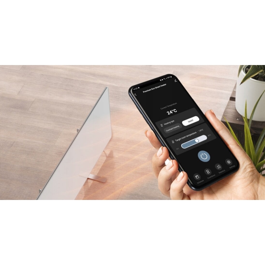 AENO - Nutikas elektriline infrapuna paneel koos LED dioodidega ekraan 700W taimer/termostaat IP44 Wi-fi valge