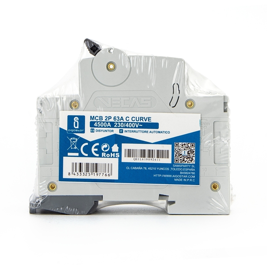 Aigostar - 2-faasiline kaitselüliti 2P-50A-C 230-400V