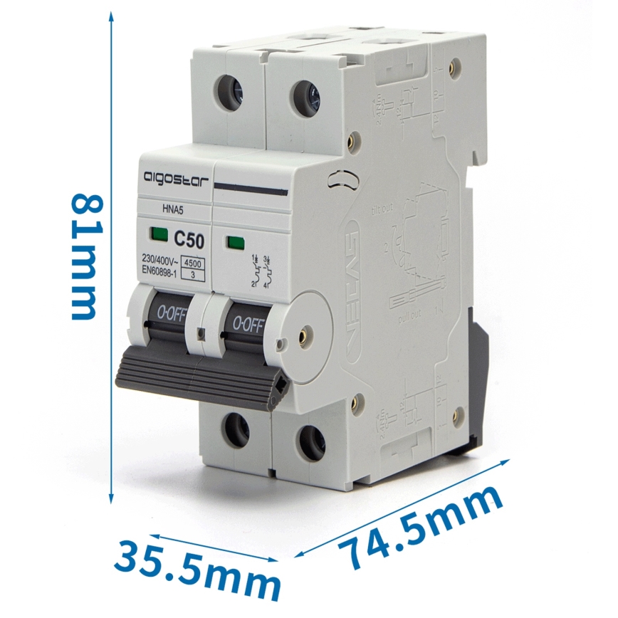 Aigostar - 2-faasiline kaitselüliti 2P-50A-C 230-400V