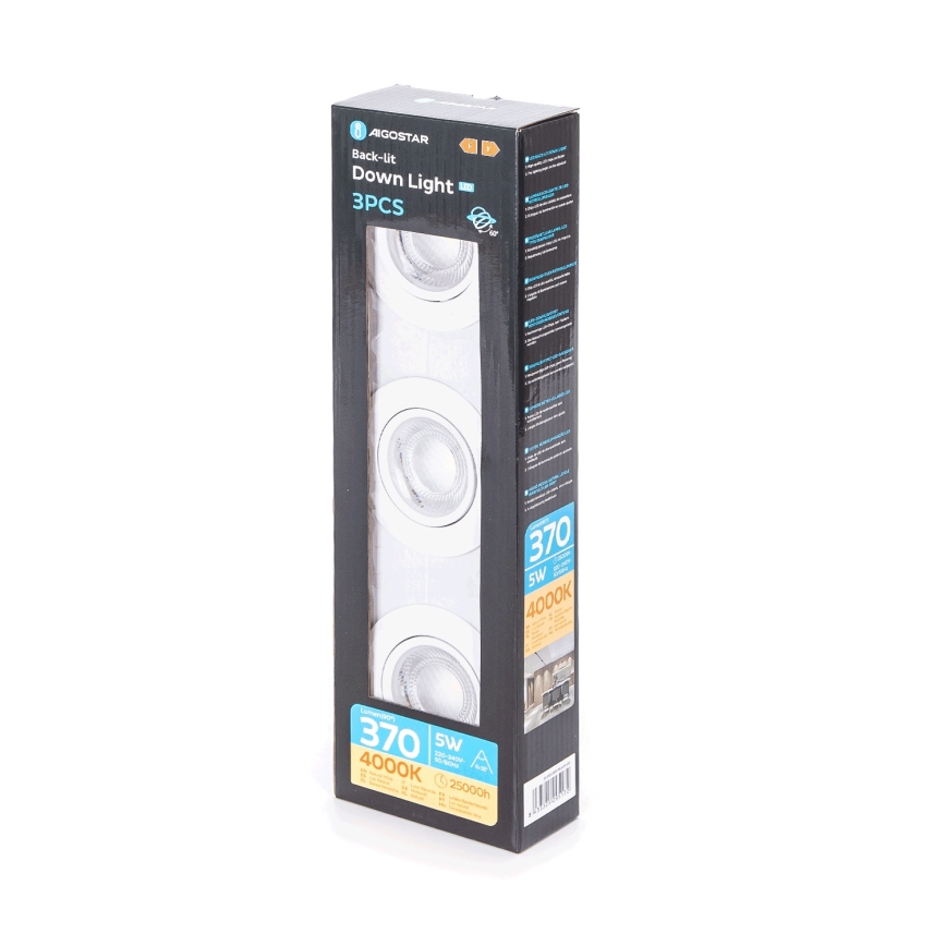 Aigostar - 3-osaline LED laevi valgusti LED/5W/230V 4000K läbimõõt 8,5 cm valge