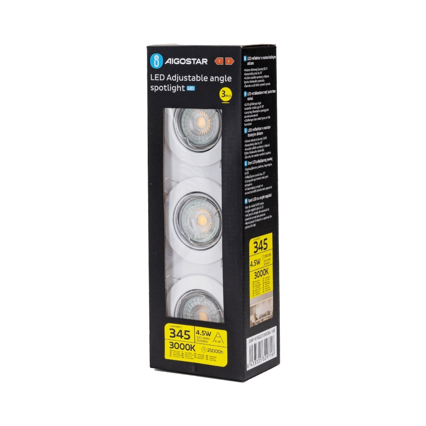 Aigostar - 3-osaline LED süvistatav laevalgusti, 1x GU10/4,5W/230V, 3000K, valge