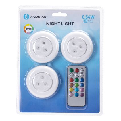 Aigostar - Komplekt 3× RGB-LED kaasaskantavaid öölampe, LED/3×AAA + kaugjuhtimispult