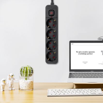 Aigostar - Pikendusjuhe lülitiga 4Z Tüüp F 3m SCHUKO must