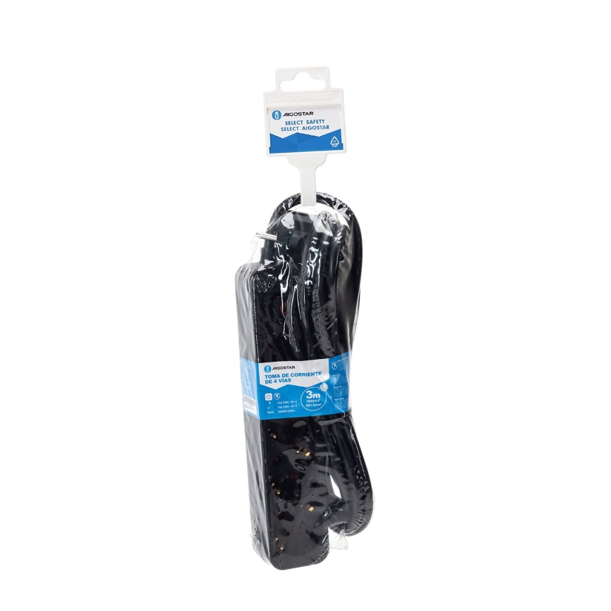Aigostar - Pikendusjuhe lülitiga 4Z Tüüp F 3m SCHUKO must