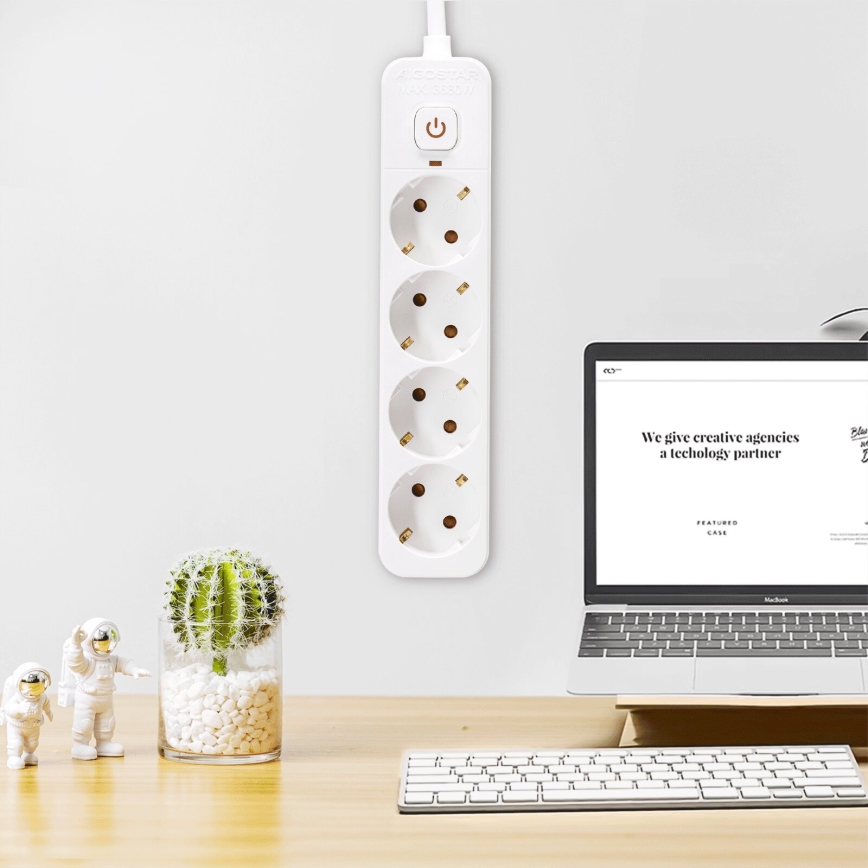 Aigostar - Pikendusjuhe lülitiga 4Z Tüüp F 5m SCHUKO valge