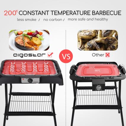 Aigostar - Elektrigrill koos alusega 2000W/230V must