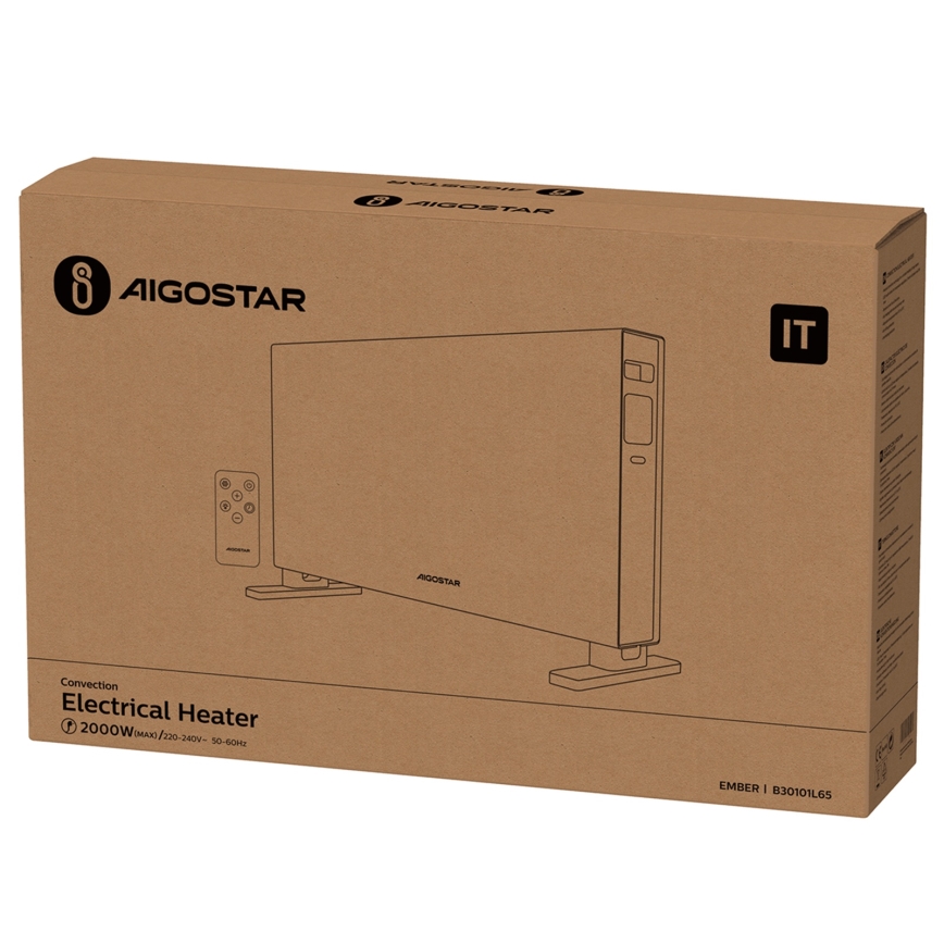Aigostar - Elektriline otsekütte/konvektor LCD-ekraaniga ECO/1250/2000W/230V + kaugjuhtimispult