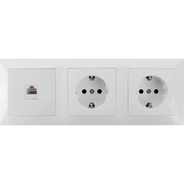 Aigostar - Ethernet-pistikupesa ja 2x SCHUKO-pistikupesa raamiga, valge