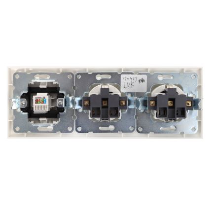 Aigostar - Ethernet-pistikupesa ja 2x SCHUKO-pistikupesa raamiga, valge
