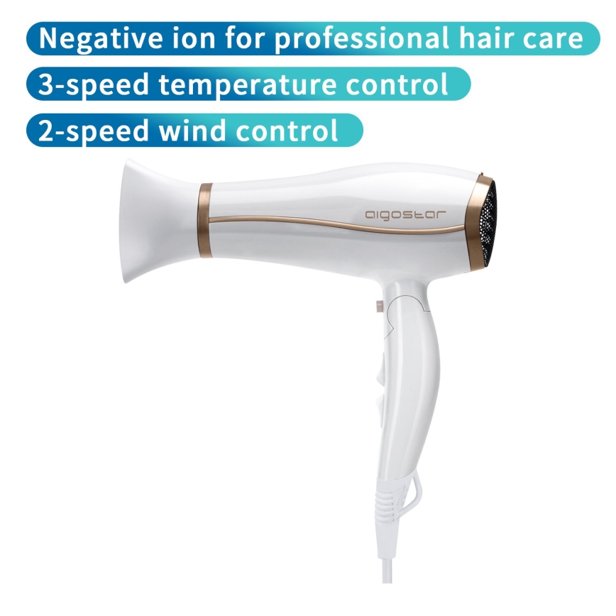 Aigostar - Föön ioniseerijaga 2200W/230V valge