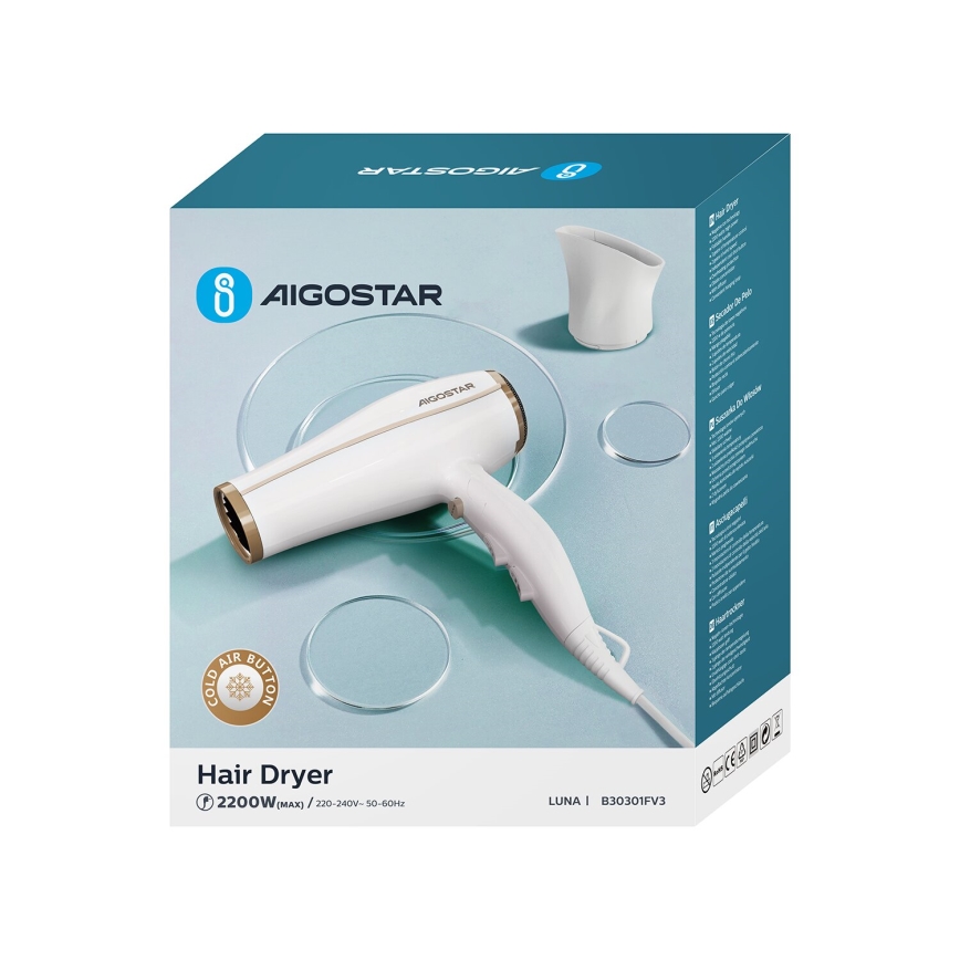 Aigostar - Föön ioniseerijaga 2200W/230V valge