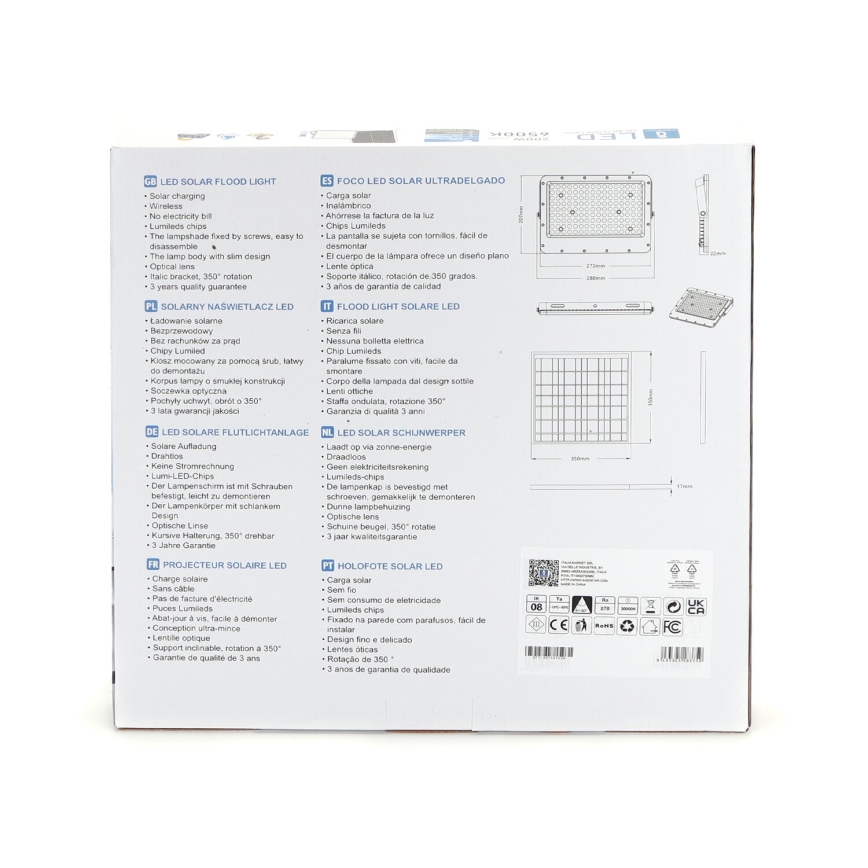 Aigostar - hämardatav päikesepaneeliga LED-reflektor LED/200W/3,2V IP65 20000 mAh + kaugjuhtimispult