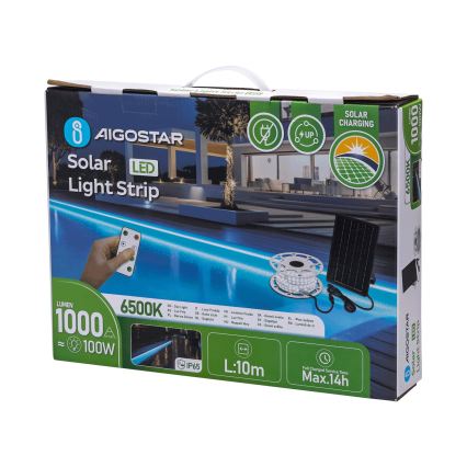 Aigostar - hämardatav päikeseenergial töötav LED-lint LED/20W/3,2V 20 m 2700K IP65 20000 mAh + kaugjuhtimispult