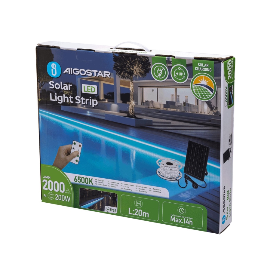 Aigostar - hämardatav päikese-LED-riba LED/20W/3,2V 20 m 6500K IP65 + kaugjuhtimispult