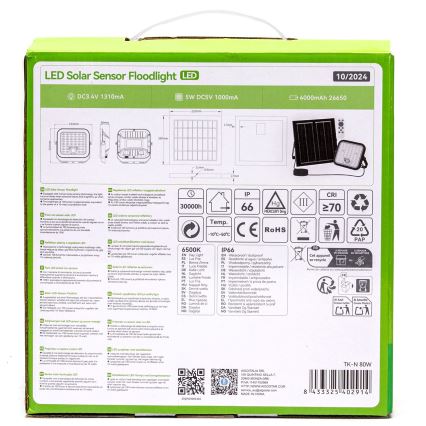 Aigostar - Hämardatav päikeseenergial töötav LED-prožektor anduriga LED/80W/3,4V 6500K IP66 4000 mAh + kaugjuhtimispult