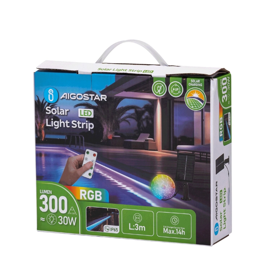 Aigostar - LED RGB hämardatav päikeseenergia LED-riba LED/1,6W/3,2V 3+2m IP65 1800 mAh + kaugjuhtimispult