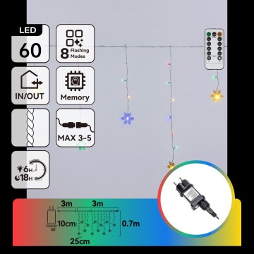 Aigostar - hämardatav välitingimustesse mõeldud LED jõulutuled 60xLED/8 funktsiooni 6x0,7 m IP44 mitmevärviline + kaugjuhtimispult